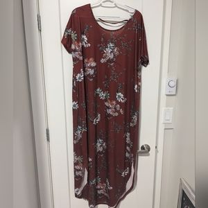 Red Patterned Loose Maxi Dress